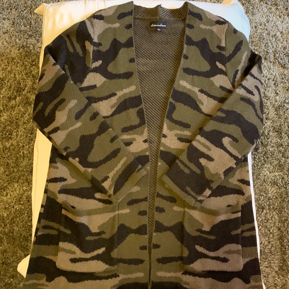 Women’s camo open front long sweater